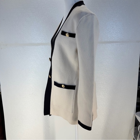 Express Cream Black Trim Cardigan Sweater Gold Buttons Size S - Picture 9 of 17